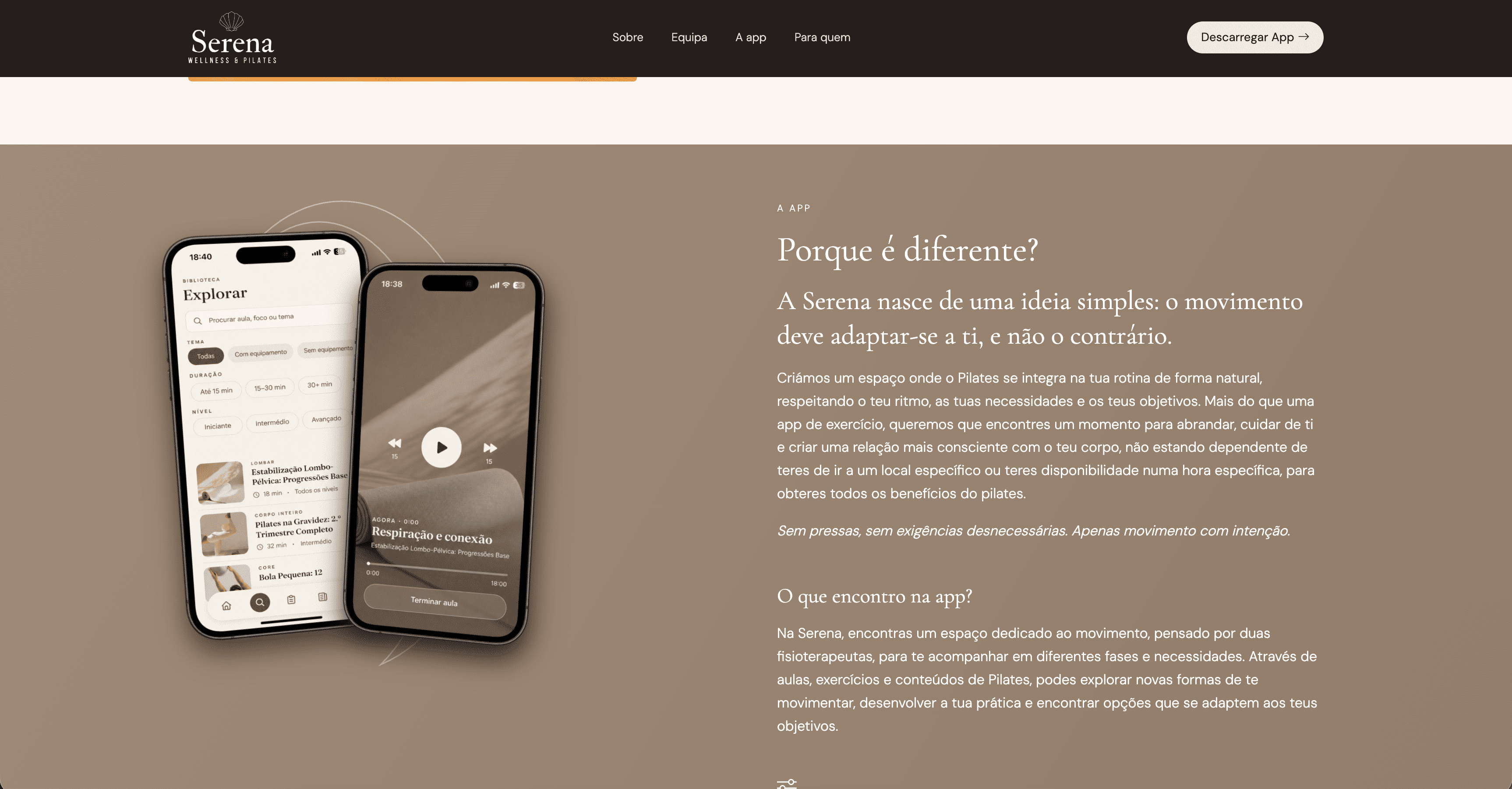 Secção que apresenta a app