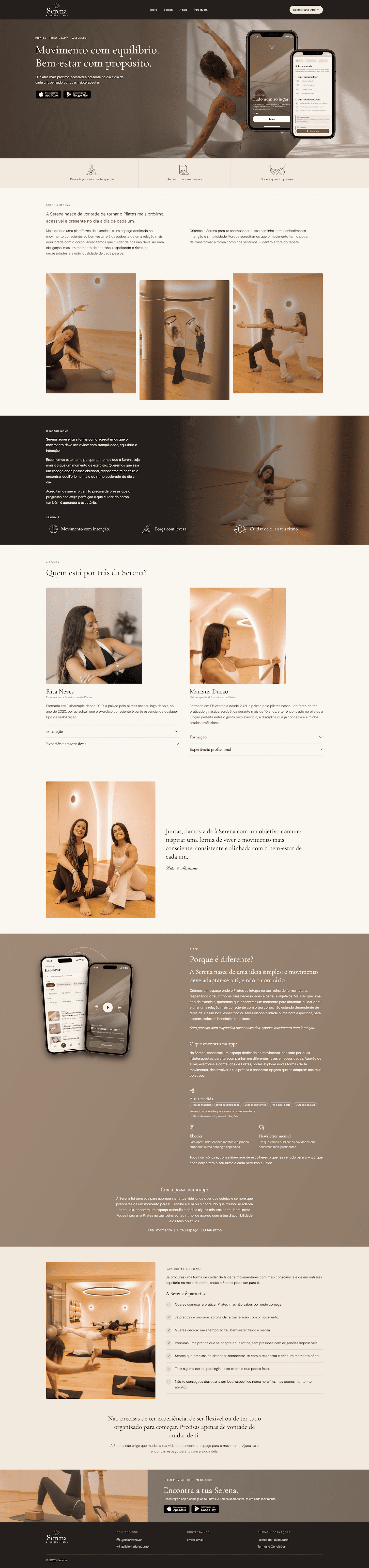 Landing page completa da app Serena, do topo ao rodapé